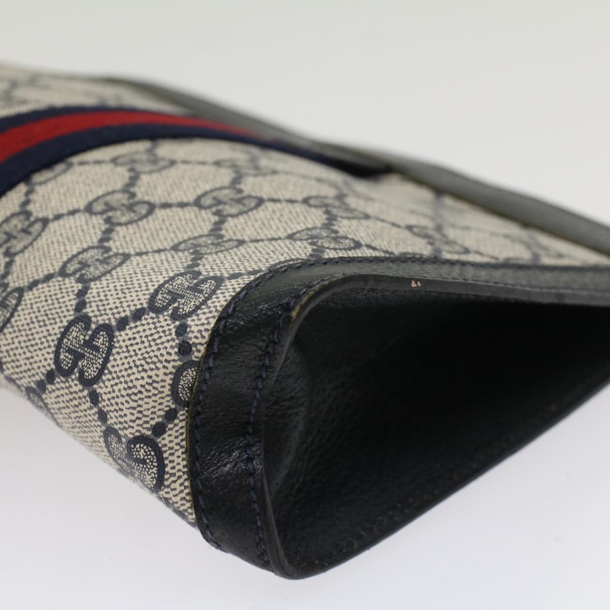 GUCCI GG Canvas Sherry Line Clutch Bag PVC Leather Navy Red  yk7860