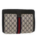 GUCCI GG Canvas Sherry Line Clutch Bag PVC Leather Navy Red  yk7860