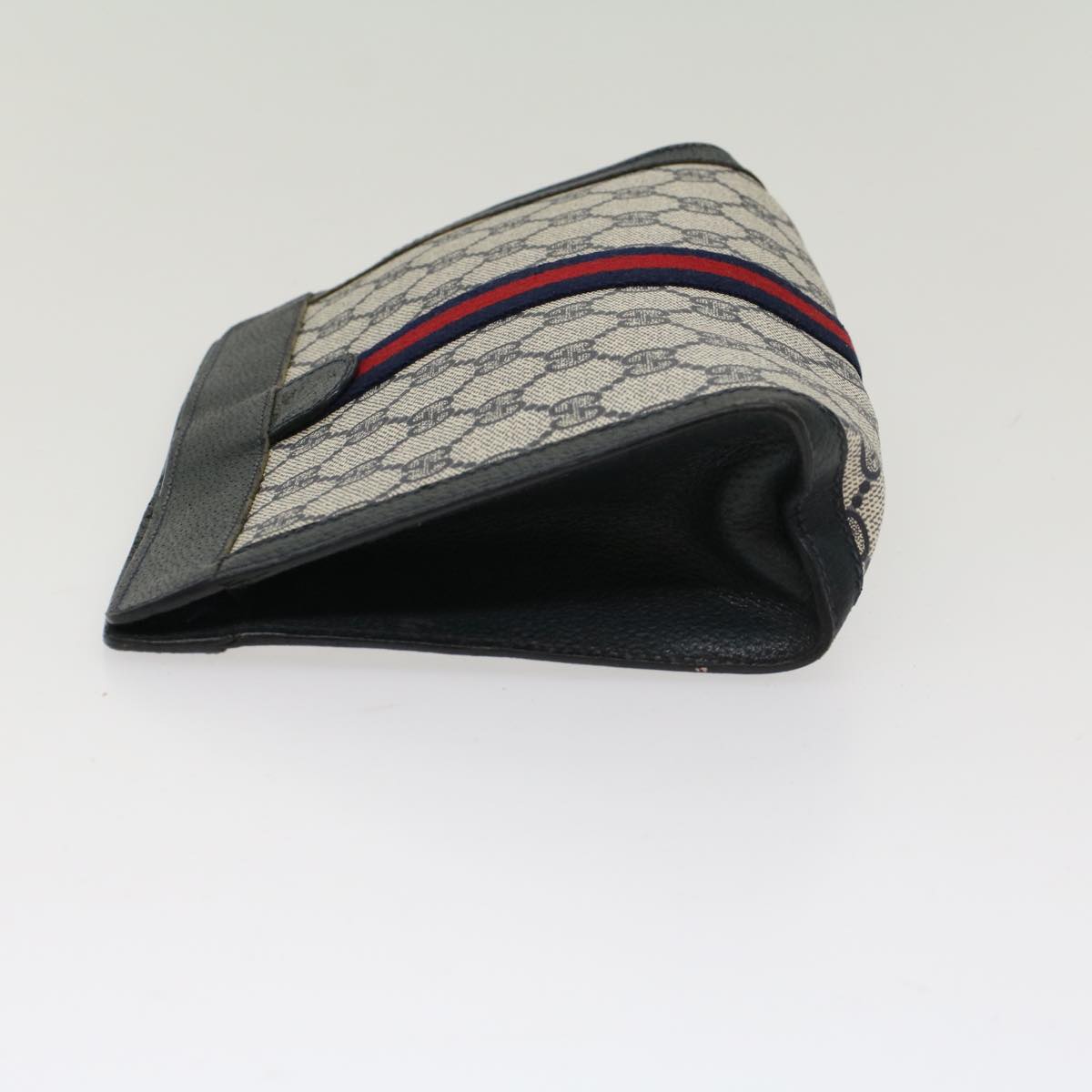 GUCCI GG Canvas Sherry Line Clutch Bag PVC Leather Navy Red  yk7860
