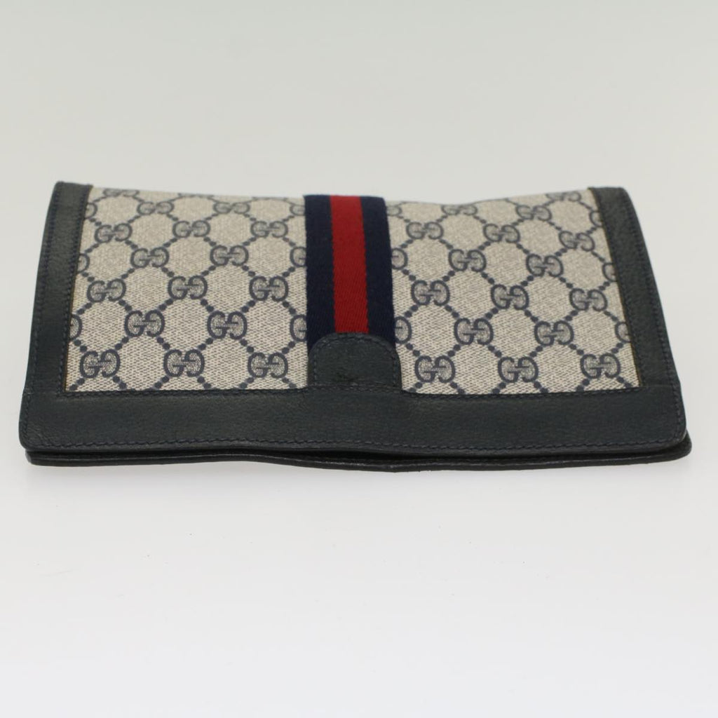 GUCCI GG Canvas Sherry Line Clutch Bag PVC Leather Navy Red  yk7860