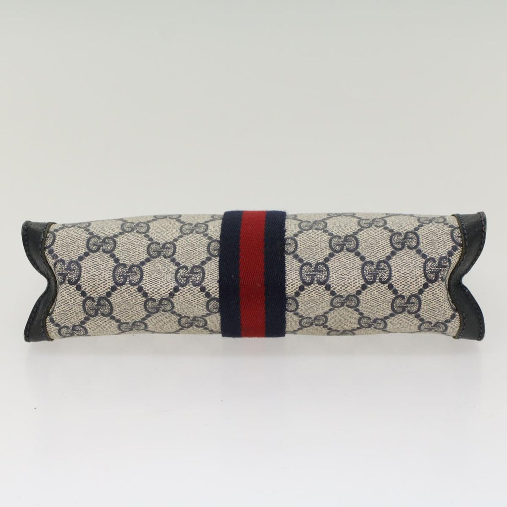 GUCCI GG Canvas Sherry Line Clutch Bag PVC Leather Navy Red  yk7860