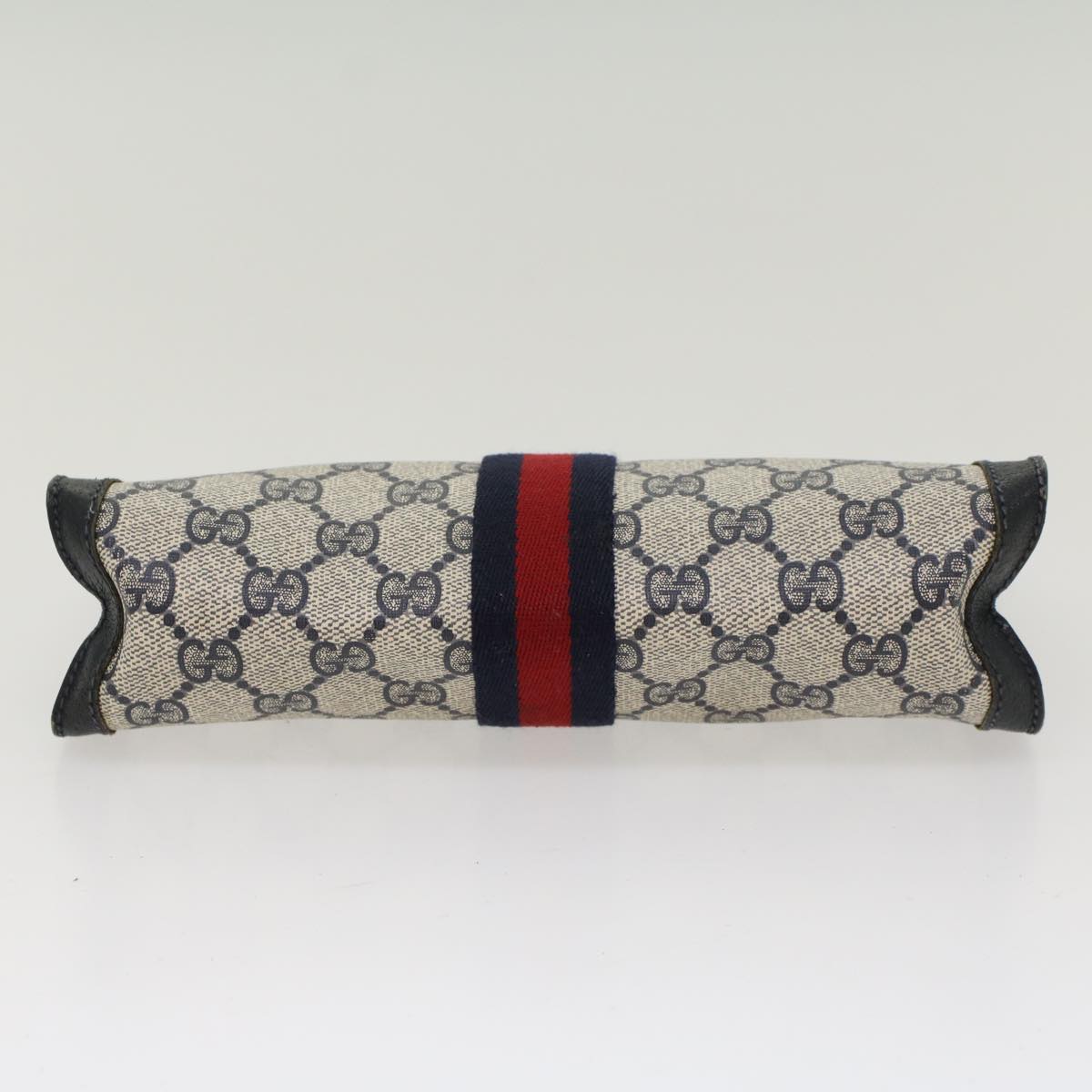 GUCCI GG Canvas Sherry Line Clutch Bag PVC Leather Navy Red  yk7860
