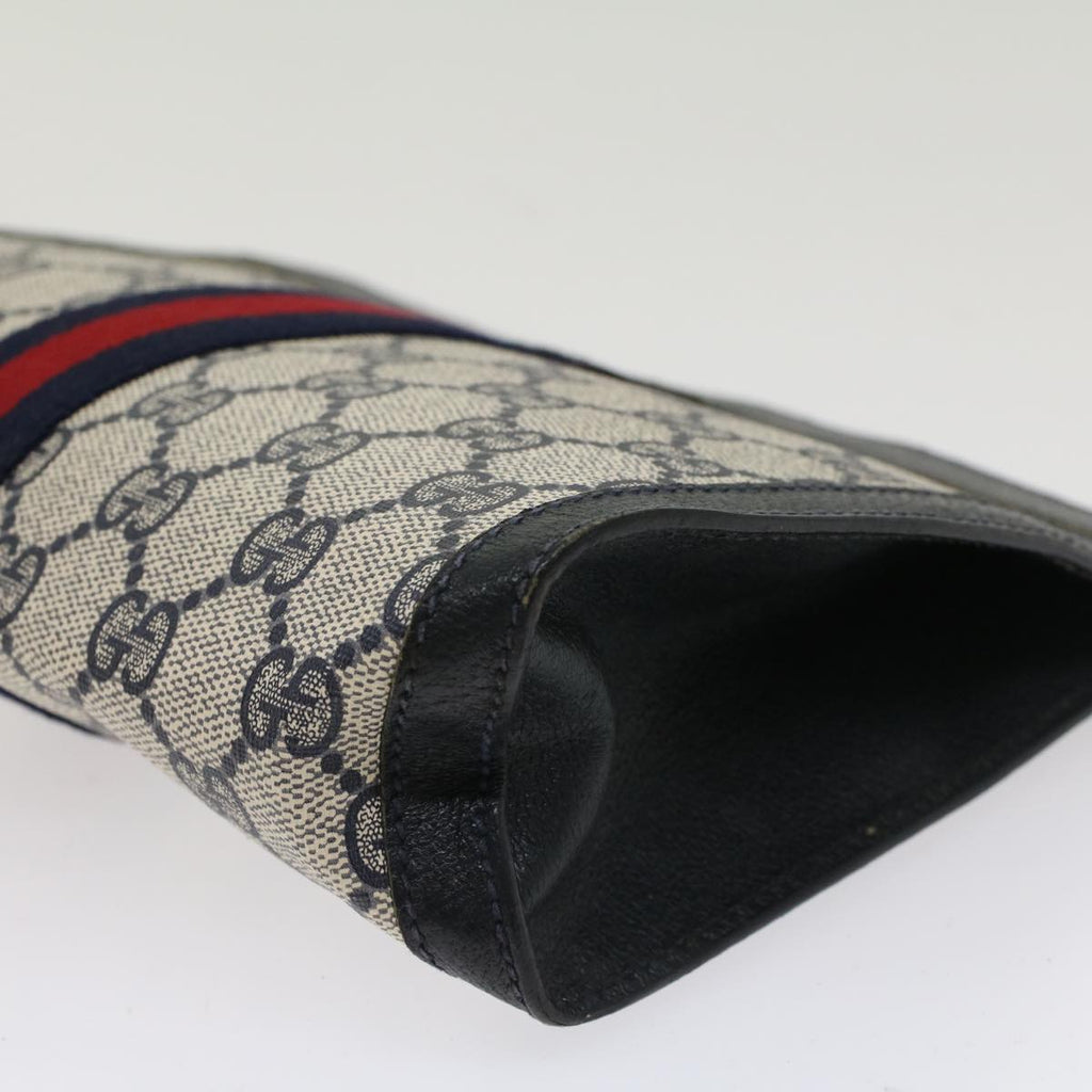 GUCCI GG Canvas Sherry Line Clutch Bag PVC Leather Navy Red  yk7860