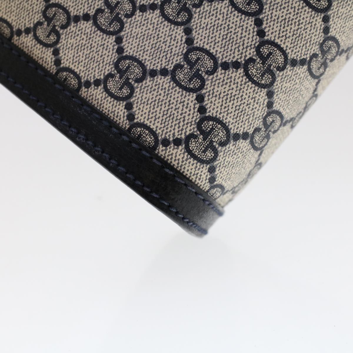 GUCCI GG Canvas Sherry Line Clutch Bag PVC Leather Navy Red  yk7884