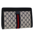 GUCCI GG Canvas Sherry Line Clutch Bag PVC Leather Navy Red  yk7884