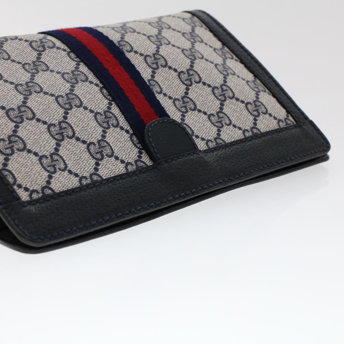 GUCCI GG Canvas Sherry Line Clutch Bag PVC Leather Navy Red  yk7884