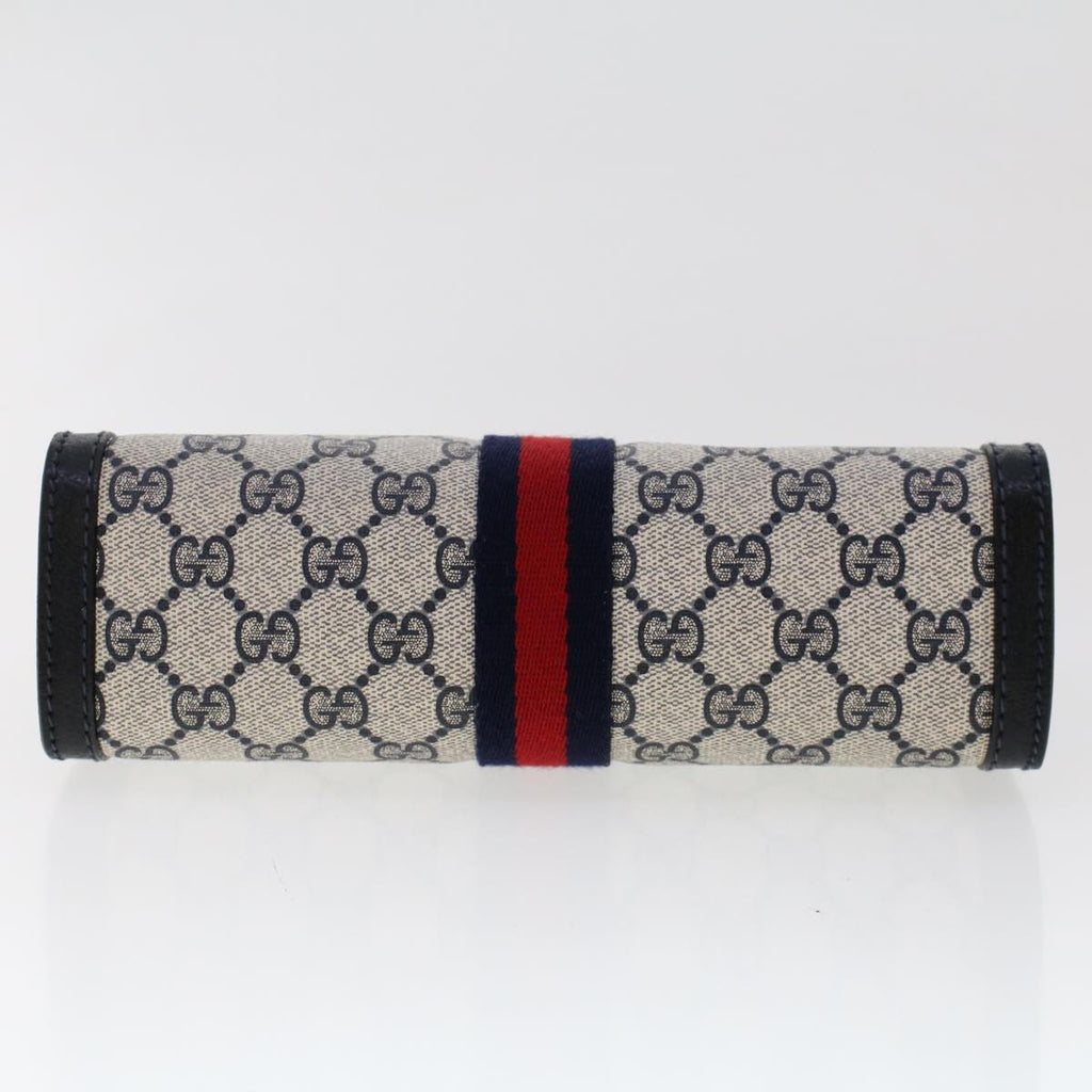 GUCCI GG Canvas Sherry Line Clutch Bag PVC Leather Navy Red  yk7884