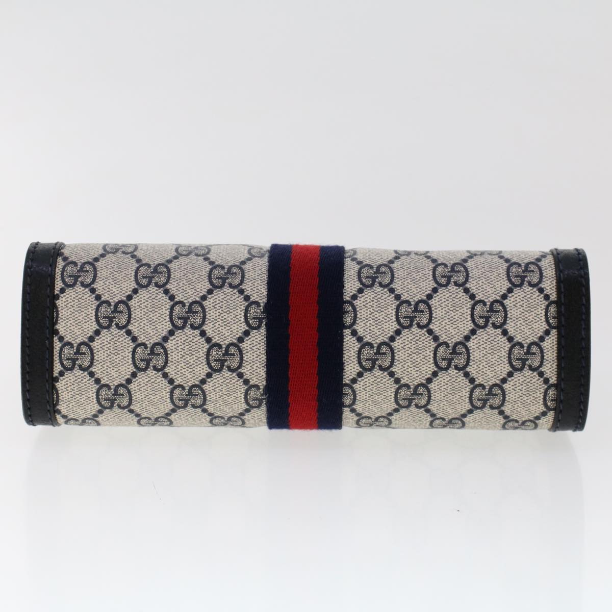 GUCCI GG Canvas Sherry Line Clutch Bag PVC Leather Navy Red  yk7884