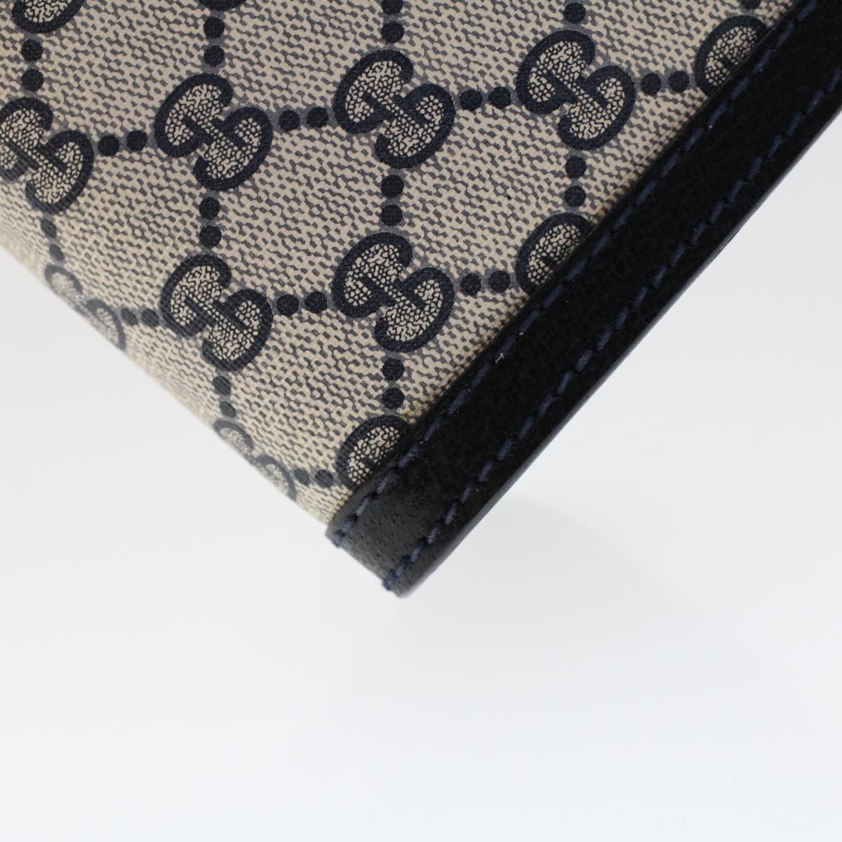 GUCCI GG Canvas Sherry Line Clutch Bag PVC Leather Navy Red  yk7884
