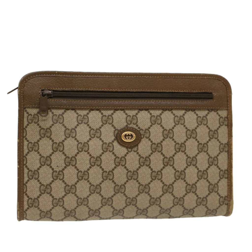 GUCCI GG Canvas Clutch Bag PVC Leather Beige  yk7935B
