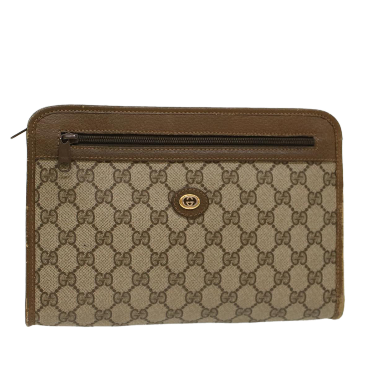 GUCCI GG Canvas Clutch Bag PVC Leather Beige  yk7935B
