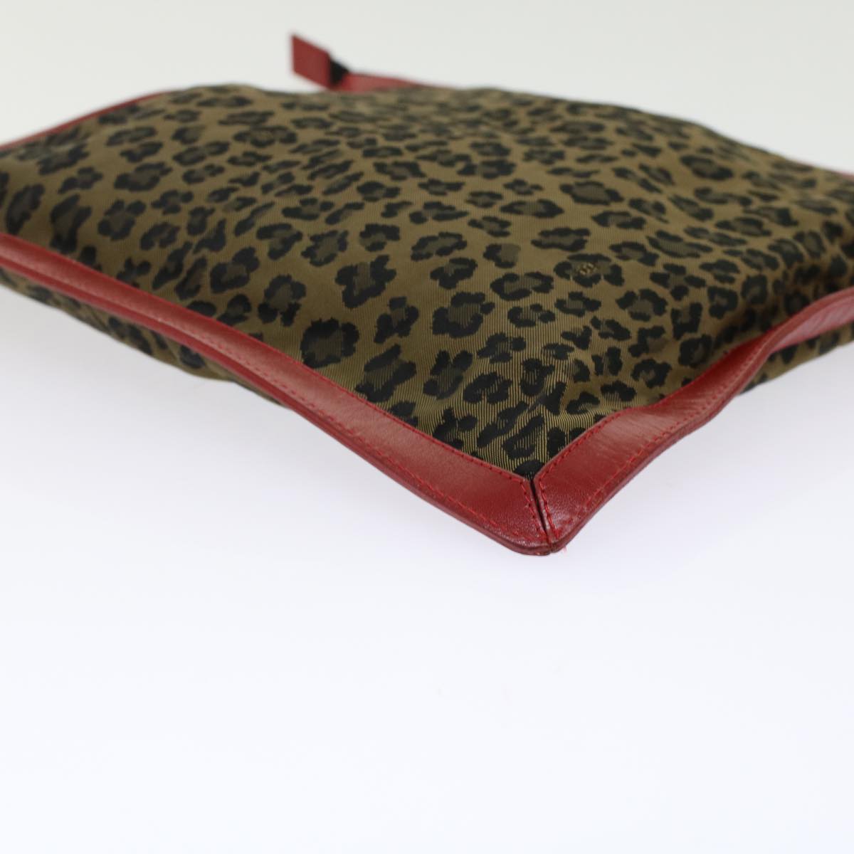 FENDI Leopard Clutch Bag Nylon Leather Black Brown Red  yk7980