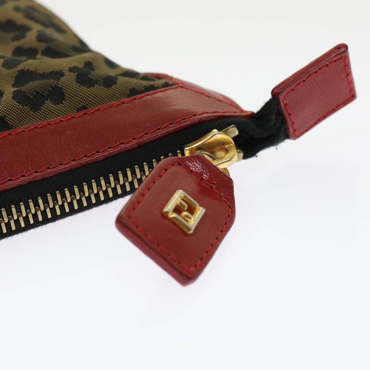 FENDI Leopard Clutch Bag Nylon Leather Black Brown Red  yk7980