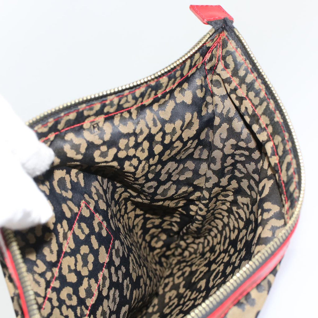 FENDI Leopard Clutch Bag Nylon Leather Black Brown Red  yk7980