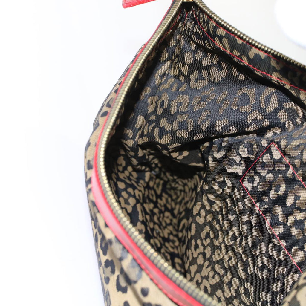 FENDI Leopard Clutch Bag Nylon Leather Black Brown Red  yk7980