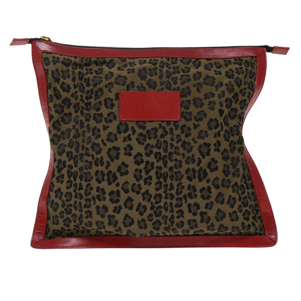 FENDI Leopard Clutch Bag Nylon Leather Black Brown Red  yk7980