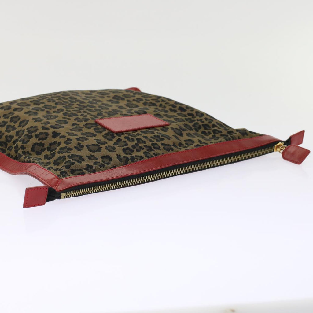FENDI Leopard Clutch Bag Nylon Leather Black Brown Red  yk7980