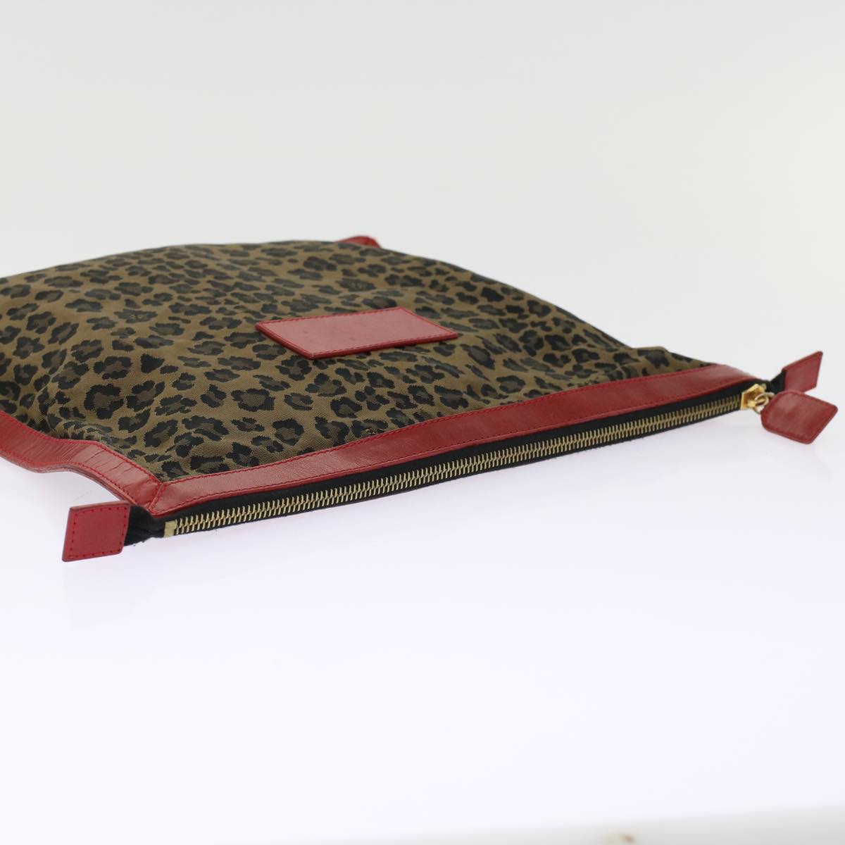 FENDI Leopard Clutch Bag Nylon Leather Black Brown Red  yk7980