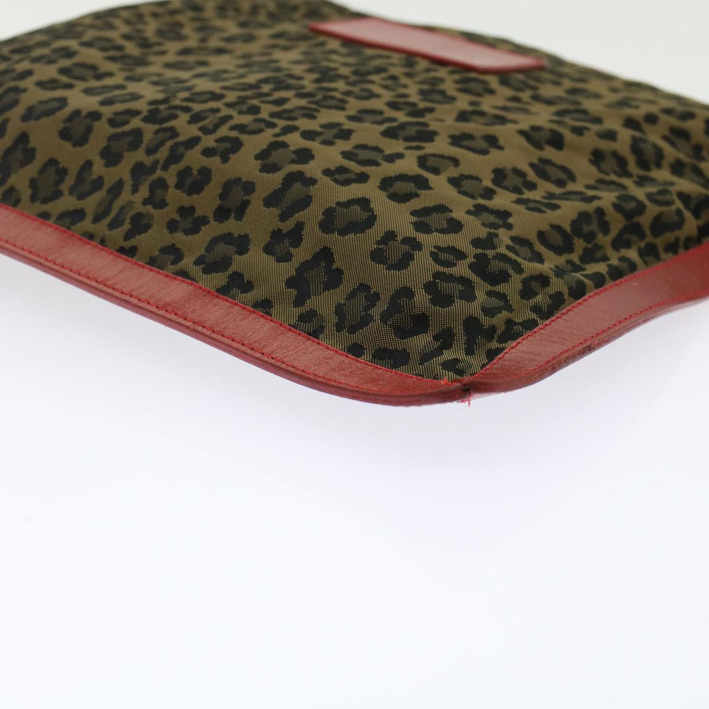 FENDI Leopard Clutch Bag Nylon Leather Black Brown Red  yk7980