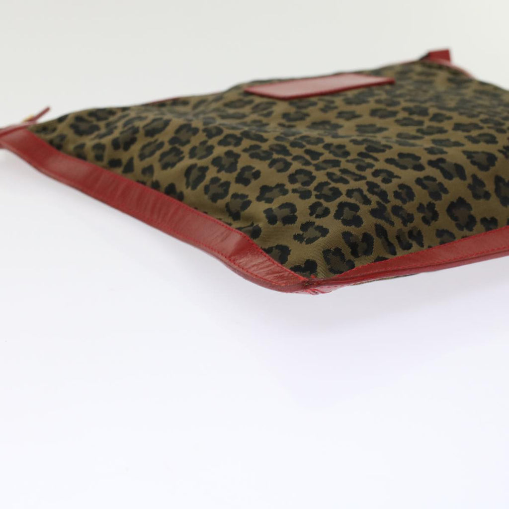 FENDI Leopard Clutch Bag Nylon Leather Black Brown Red  yk7980