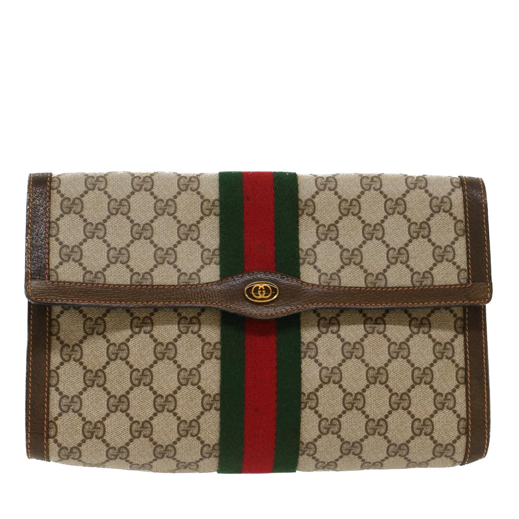 GUCCI GG Canvas Web Sherry Line Clutch Bag Beige Red Green 84.01.007  yk7987