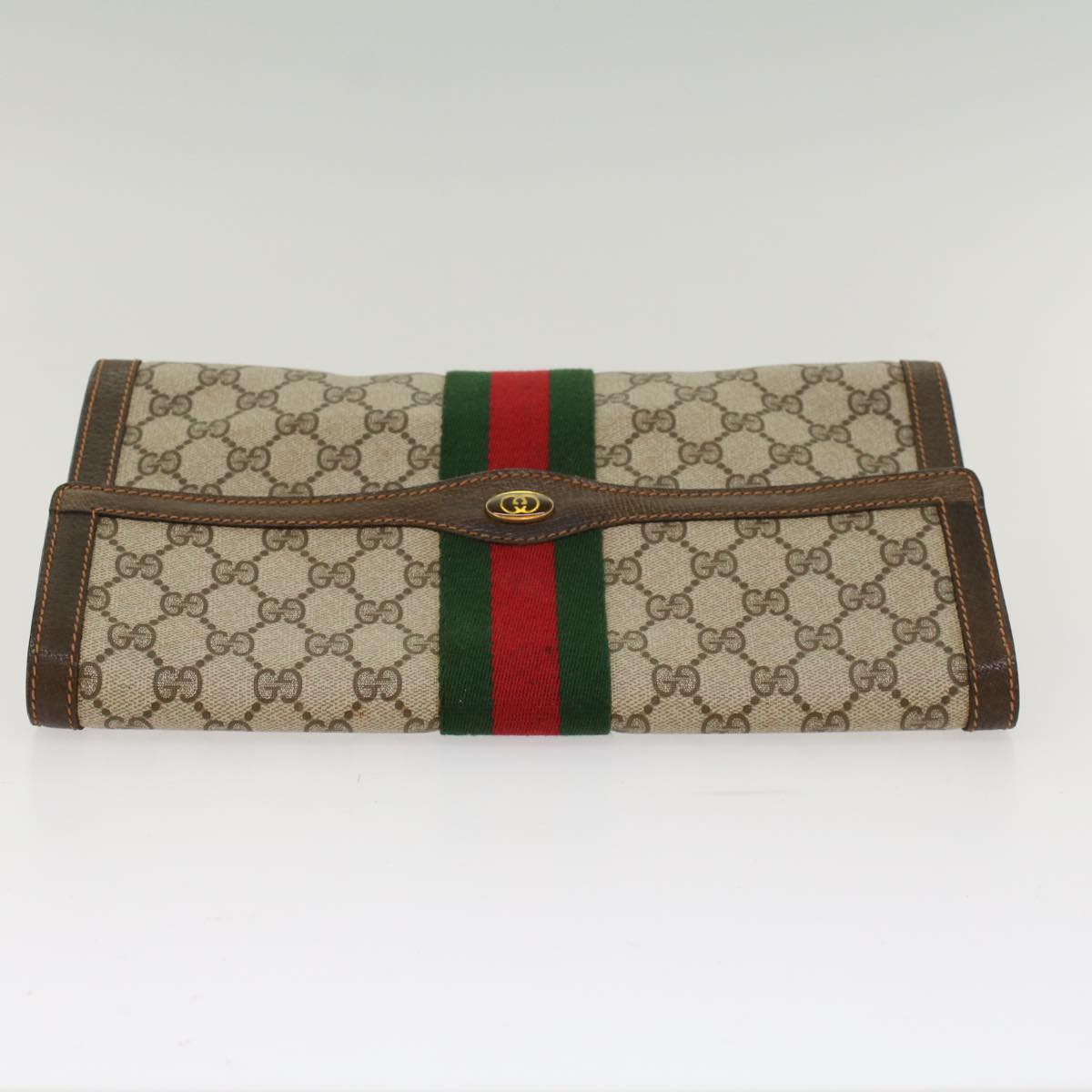 GUCCI GG Canvas Web Sherry Line Clutch Bag Beige Red Green 84.01.007  yk7987