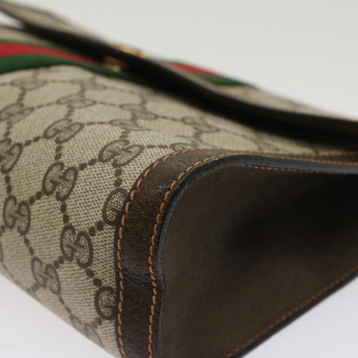 GUCCI GG Canvas Web Sherry Line Clutch Bag Beige Red Green 84.01.007  yk7987