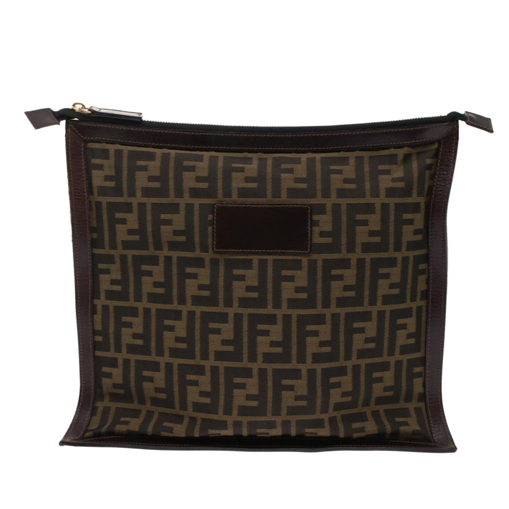 FENDI Zucca Canvas Clutch Bag Black Brown  yk7995B