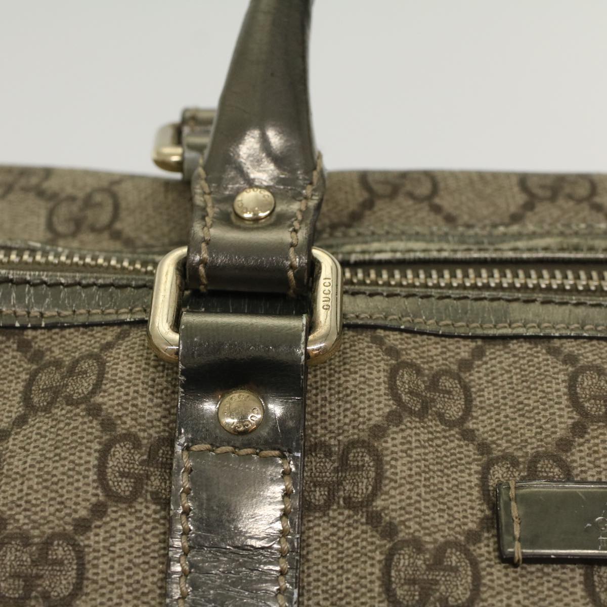 GUCCI GG Canvas Boston Bag PVC Leather Beige 193603  yk7999B