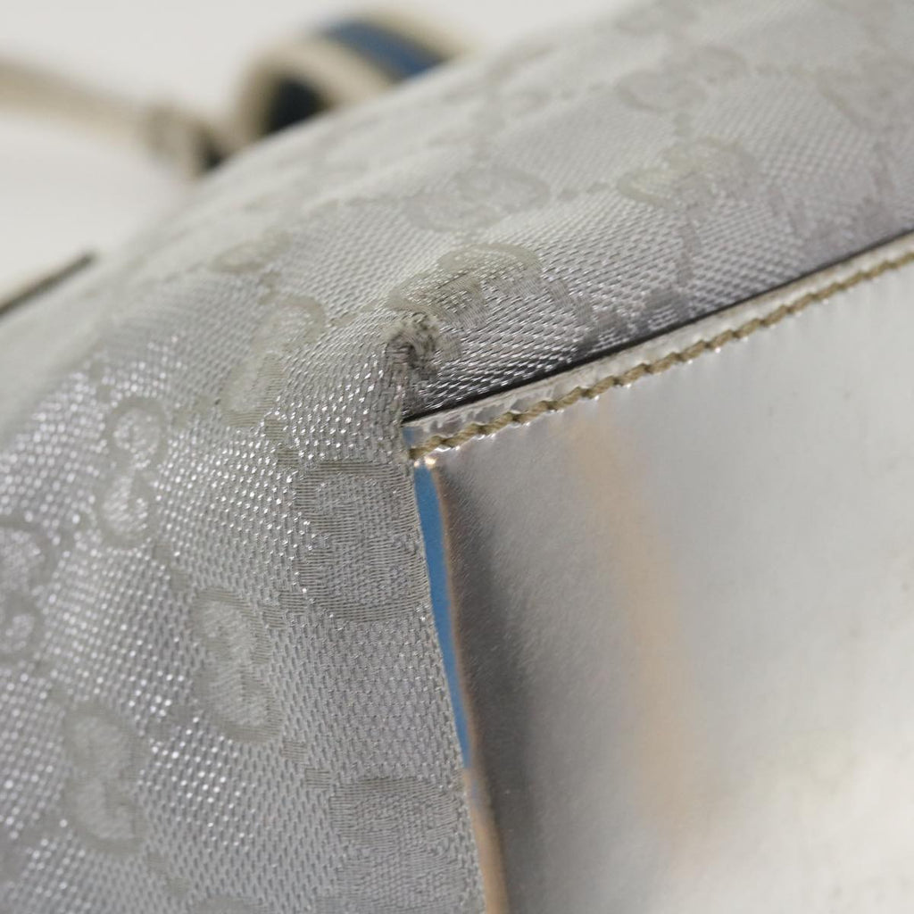 GUCCI GG Canvas Sherry Line Tote Bag Silver Blue gray 131223  yt974