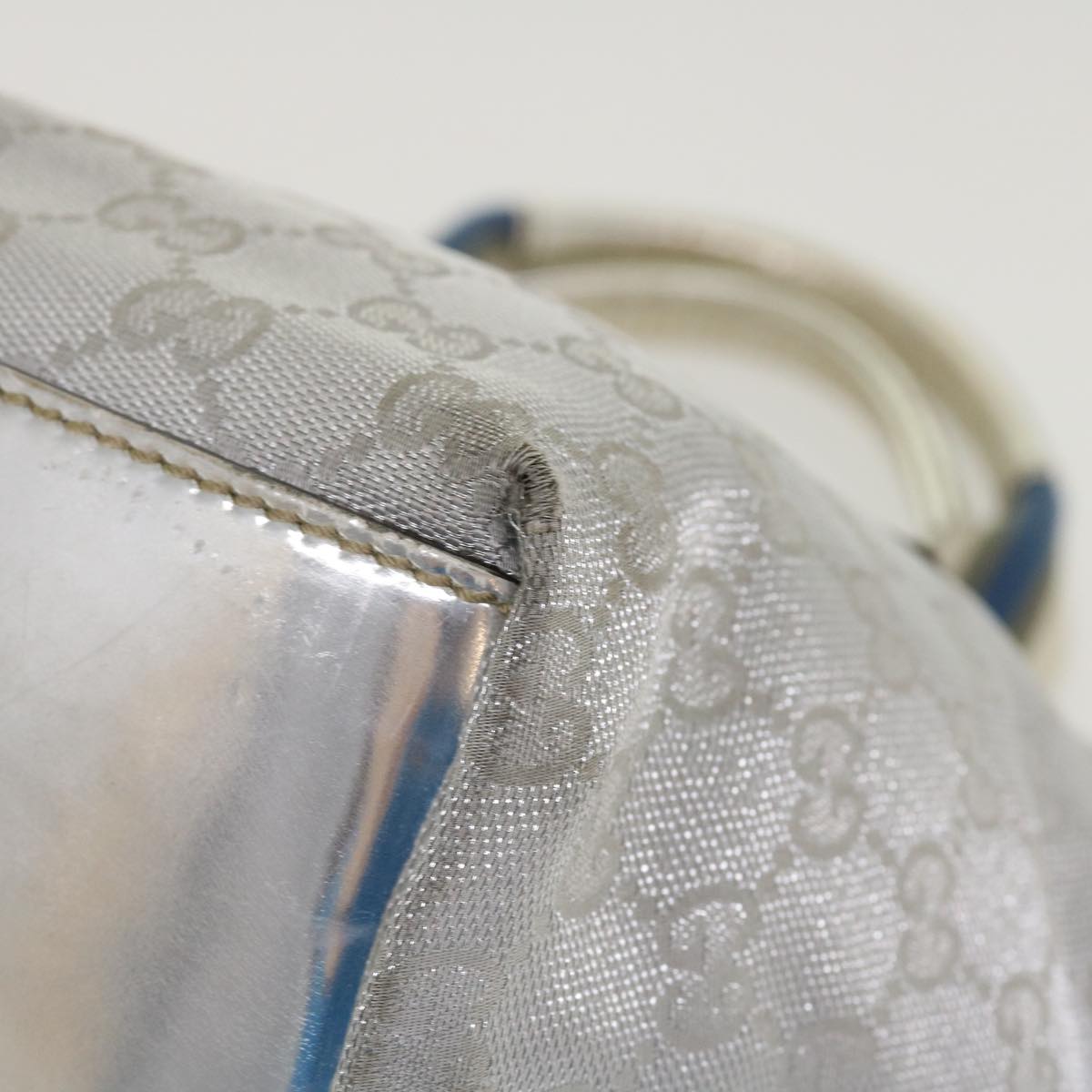 GUCCI GG Canvas Sherry Line Tote Bag Silver Blue gray 131223  yt974
