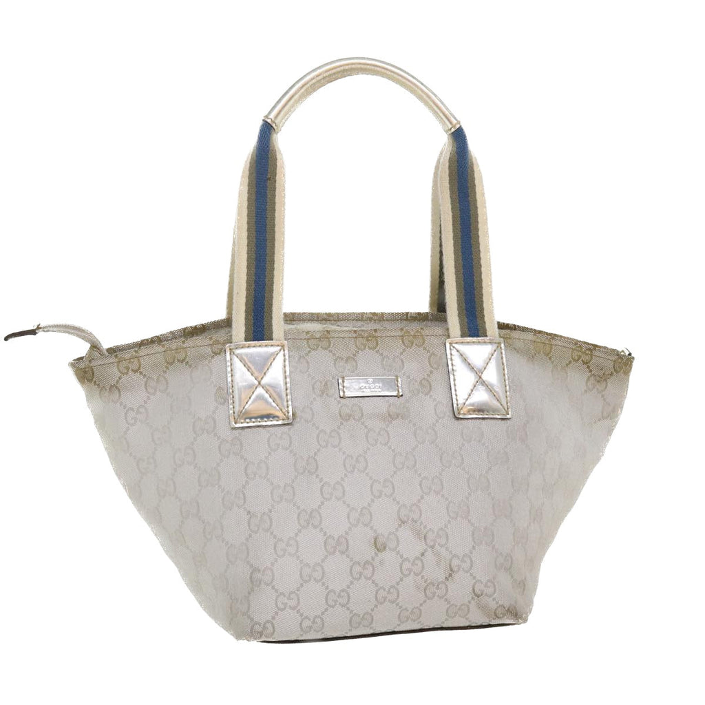 GUCCI GG Canvas Sherry Line Tote Bag Silver Blue gray 131223  yt974
