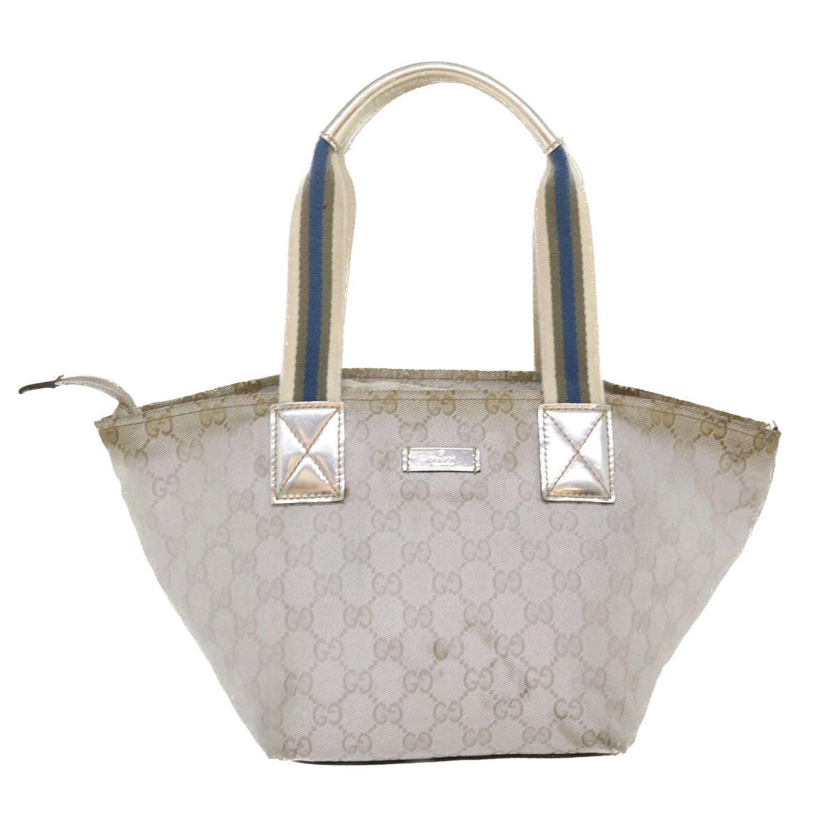 GUCCI GG Canvas Sherry Line Tote Bag Silver Blue gray 131223  yt974
