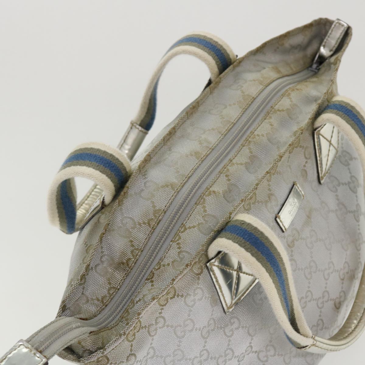GUCCI GG Canvas Sherry Line Tote Bag Silver Blue gray 131223  yt974