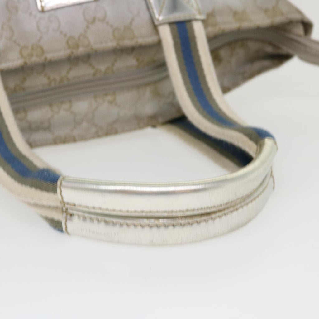 GUCCI GG Canvas Sherry Line Tote Bag Silver Blue gray 131223  yt974